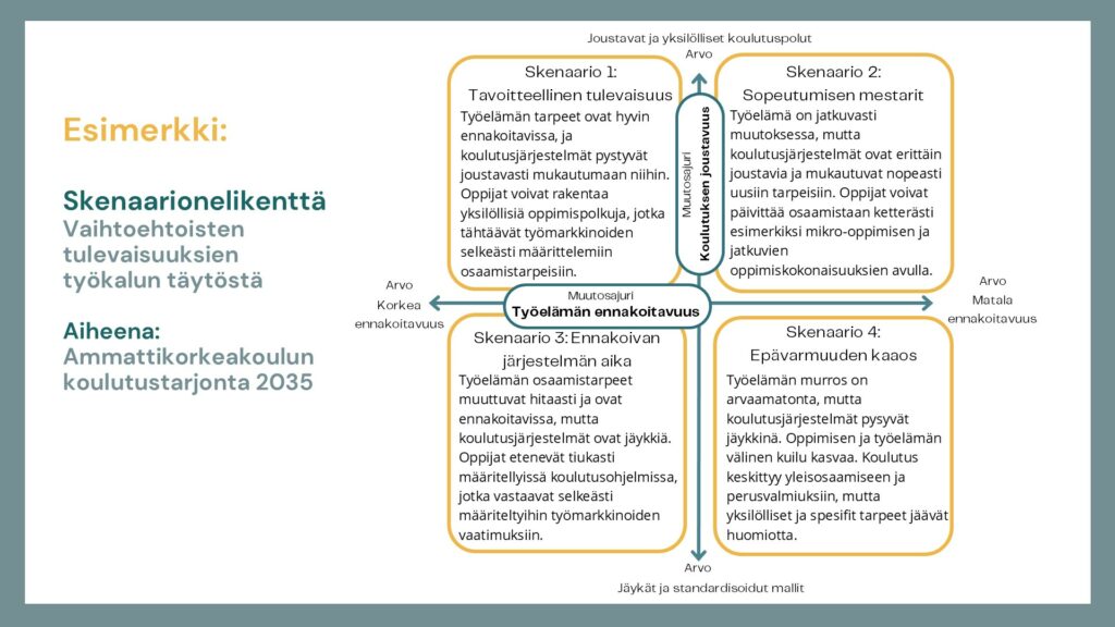 Esimerkkikuva täytetystä skenaarionelikentästä